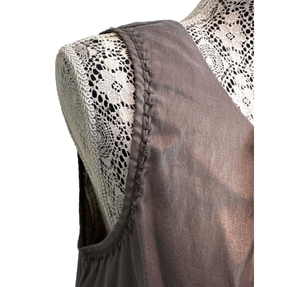 Truly By Part‎ Two Dress size12 Gray/Gold shiny Cotton peasant  Mini Pocket Zip - Picture 7 of 15